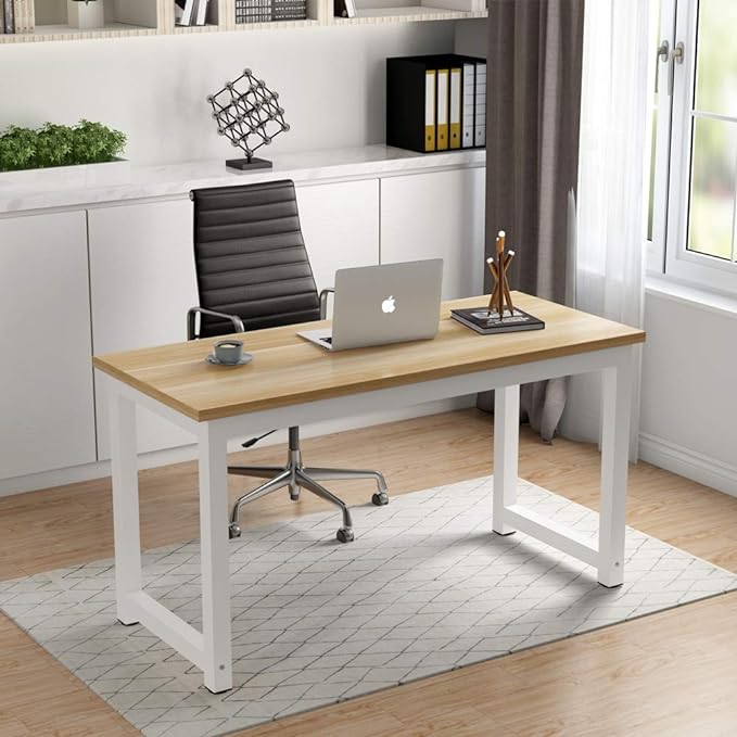 Tribesigns Modern Computer Desk, 55 inch Large Office Desk Computer Table Study Writing Desk for Home Office, Walnut + White Leg - LeafyLoom