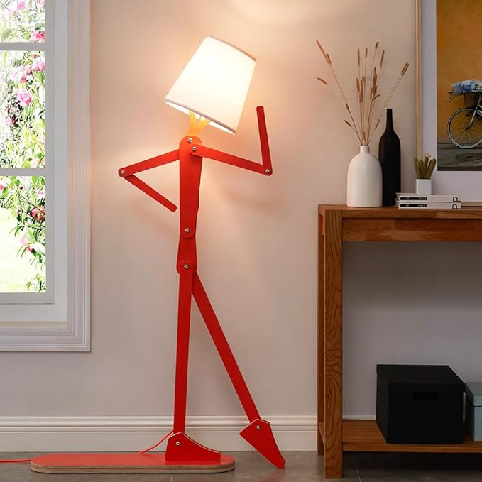 Cool Tall Floor Lamp for Bedroom & Living Room - Unique Corner Decorative Reading Standing Light Wood Creative Swing Arm Design Gift for Kids/Boys/Girls, Home, Farmhouse - Bulb Included - LeafyLoom