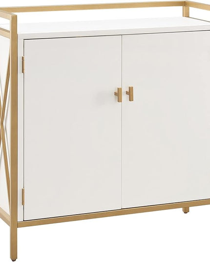 Leick Home 9200-WTGL Claudette Mixed Metal and Wood Foyer Hall Cabinet, White/gold - LeafyLoom