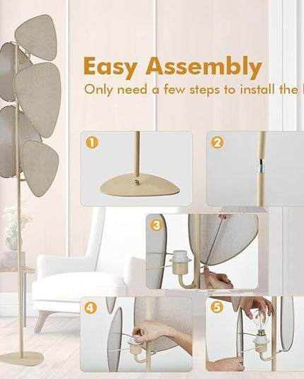 WOXXX Floor Lamp,Floor Lamps for Living Room,Modern Floor Lamp for Bedroom Office,Boho Corner Floor Lamp with 5 Weave Shades,Reading Tall Lamp Standing Lamp,Minimalist Unique Tree Floor Lamp(Beige) - LeafyLoom