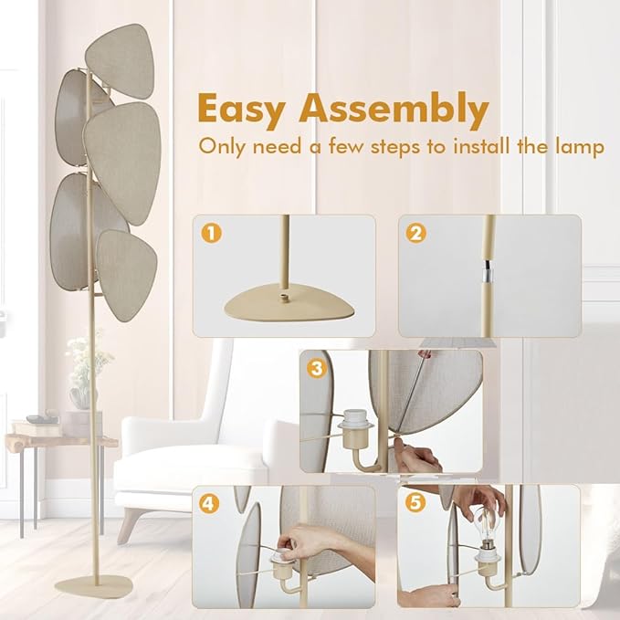 WOXXX Floor Lamp,Floor Lamps for Living Room,Modern Floor Lamp for Bedroom Office,Boho Corner Floor Lamp with 5 Weave Shades,Reading Tall Lamp Standing Lamp,Minimalist Unique Tree Floor Lamp(Beige) - LeafyLoom
