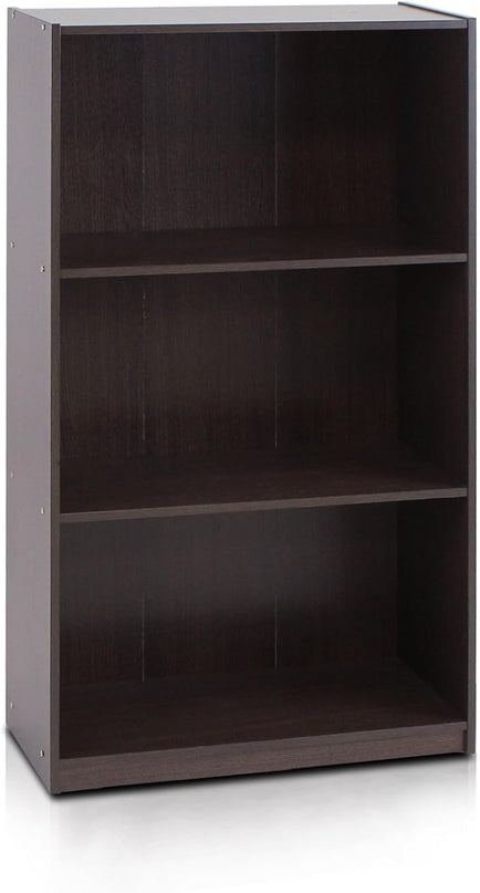 Furinno Basic 3-Tier Bookcase Storage Shelves, Dark Brown - LeafyLoom
