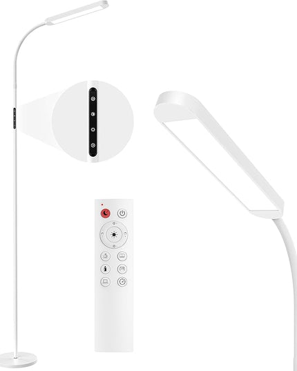 MediAcous Floor Lamp, LED Floor Lamp with Remote, 5 Colors & 5 Brightness & Stepless Adjustable Standing Lamp Work with Wall Switch,1H Timer, Memory Function, Gooseneck for Living Room Bedroom, White - LeafyLoom