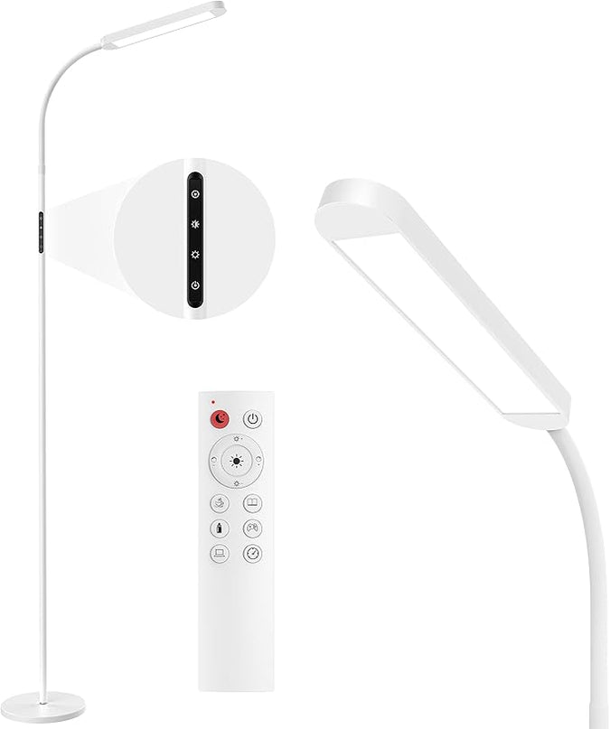 MediAcous Floor Lamp, LED Floor Lamp with Remote, 5 Colors & 5 Brightness & Stepless Adjustable Standing Lamp Work with Wall Switch,1H Timer, Memory Function, Gooseneck for Living Room Bedroom, White - LeafyLoom