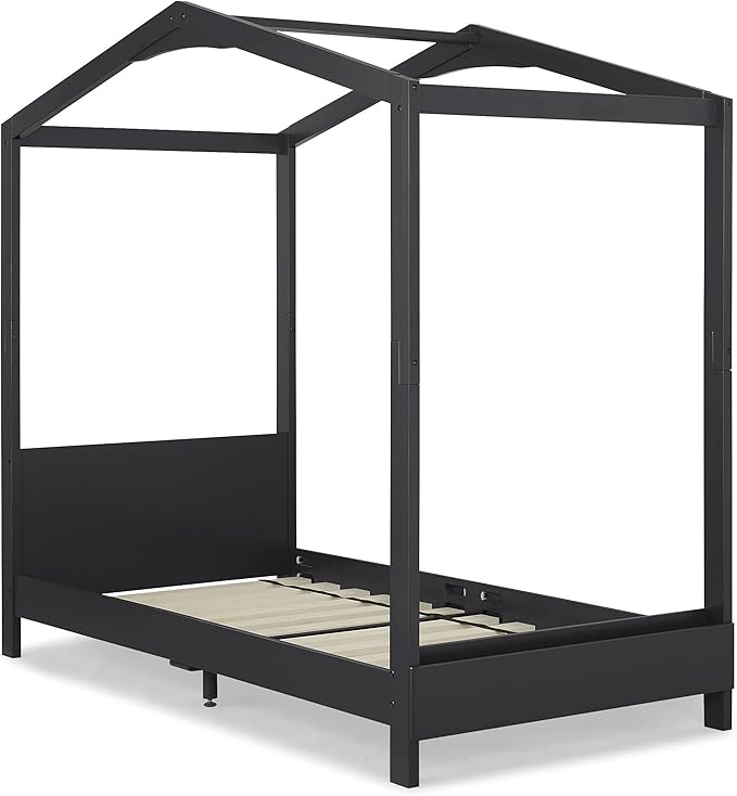 Delta Children Poppy House Wood Twin Bed, Platform Bed - No Box Spring Needed, Midnight Grey - LeafyLoom