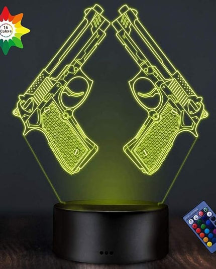 Creative 3D Pistol Lamp Night Light 16 Colors Changing USB Powered Remote Control Touch Switch Decor Lamp Optical Illusion Lamp LED Table Desk Lamp Children Kids Christmas Brithday Gift - LeafyLoom