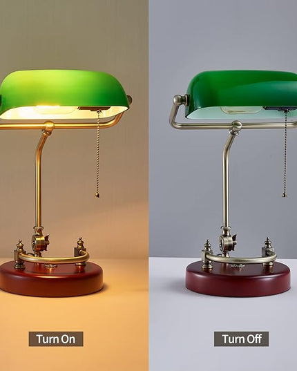 Green Bankers Desk lamp for Home Office Vintage Desk Retro lamp Workplace Lighting Piano Light Bedside lamp Pull Rope Switch，Glass lampshade，UL Certified lamp Holder, Wire - LeafyLoom