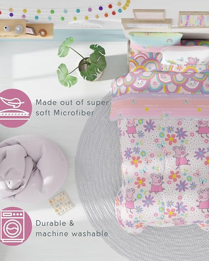 Franco Peppa Pig Kids Bedding Super Soft Comforter and Sheet Set with Sham, 5 Piece Twin Size, (Officially Licensed Product) - LeafyLoom