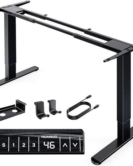 HUANUO 265 lbs Dual Motor Electric Standing Desk Frame, Thick T-Shaped Desk Legs Made of Automotive-Grade Steel, for Max 90″ x 31.5″ Desktop, Height Adjustable Desk Frame for Home Office, Frame Only - LeafyLoom