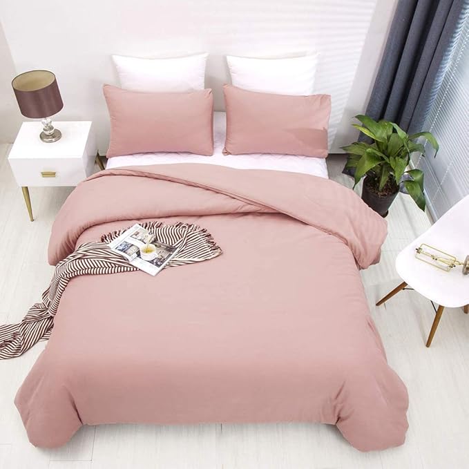 Pink Color Comforter Sets Pure Blush Color Bedding Set Women Rose Pink Comforter Set Lightweight 3 Pieces Solid Pink Blanket Girls Pink Breathable Bed Comforter Set Durable Bedding Set - LeafyLoom
