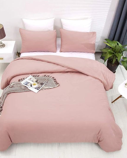 Queen Blush Pink Cotton Comforter Set, 3 PCS Breathable Bedding with 2 Pillowcases, Fade-Resistant, Lightweight, Durable, Ideal for Gift - LeafyLoom