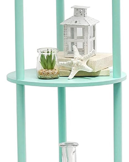 Simple Designs LF2010-AQU 62.5" Round Modern Shelf Etagere Organizer Storage Floor Lamp with 2 USB Charging Ports, 1 Charging Outlet and Linen Shade for Living Room Bedroom, Aqua, 11.5 x 11.5 x 62.5 - LeafyLoom
