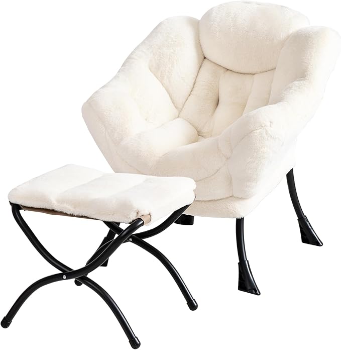Welnow Toddler Kids Lazy Chair with Ottoman, Accent Comfy Lounge Children Armchair Couch with Armrest and Removable Cover, Detachable Reading Chair with Footrest for Boy or Girl, Plush Beige - LeafyLoom