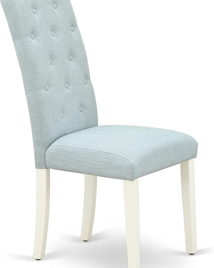 East West Furniture Oxford 3 Piece Set for Small Spaces Contains a Square Dining Room Table and 2 Baby Blue Fabric Upholstered Chairs, 36x36 Inch, Linen White - LeafyLoom