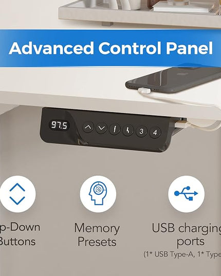FLEXISPOT Electric Stand Up/ Standing Desk with 55 x 24 Splice Ergonomic Memory Controller Height Adjustable E150 (White Frame + 55" White Desktop) - LeafyLoom