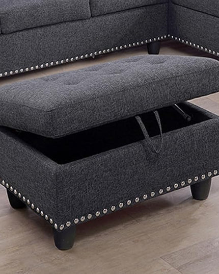Modern Linen Living Room Furniture Set,L-Shaped Modular Upholstered 6 Seaters Sectional Sofa Couch W/2 Cup Holders & Storage Ottoman for Small Apartment, 1, Dark Gray-c - LeafyLoom