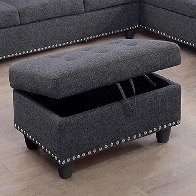 Modern Linen Living Room Furniture Set,L-Shaped Modular Upholstered 6 Seaters Sectional Sofa Couch W/2 Cup Holders & Storage Ottoman for Small Apartment, 1, Dark Gray-c - LeafyLoom
