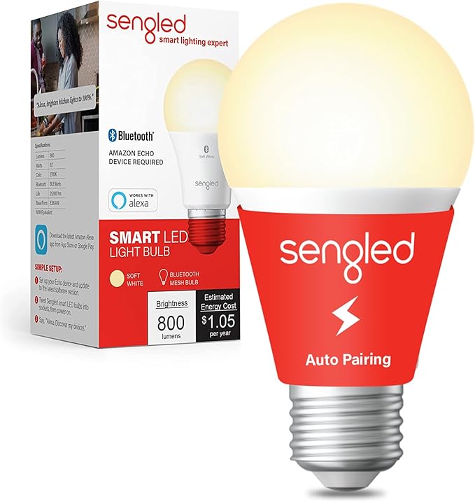 Sengled Alexa Light Bulb, S1 Auto Pairing with Alexa Devices, Warm Smart Light Bulbs, Bluetooth Mesh Smart Home Lighting, E26 60W Equivalent, 800LM, 1-Pack Sengled