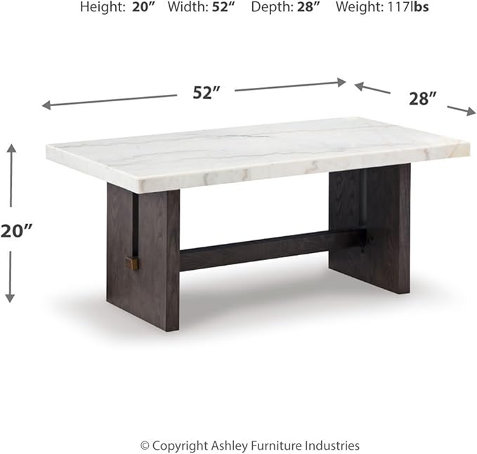 Signature Design by Ashley Burkhaus Traditional Rectangular Coffee Table with Marble Tabletop, Dark Brown & White - LeafyLoom