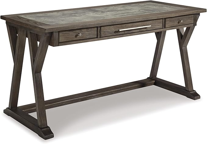 Signature Design by Ashley Luxenford Rustic Farmhouse 60" Home Office Desk with Drawers, Distressed Gray - LeafyLoom