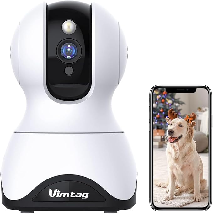 VIMTAG Security Camera Indoor 4K 8MP, Pet Camera 2.4 & 5Ghz WiFi, Baby Montior for Home Security Dog 360° Pan/Tilt, Phone App, Night Vision, Motion Alerts, Cloud/Local Storage, Support Alexa, 1 Pack Vimtag