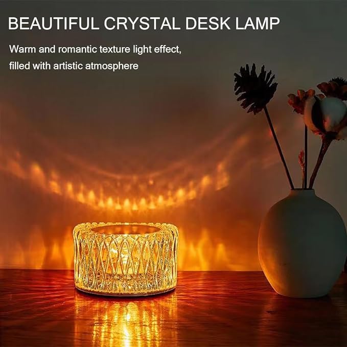 Portable Crystal LED Table Lamp, 3-Levels Brightness Desk Lamp, 3 Color Touch Control Rechargeable Lamp, Night Light, Bedside Lamp,Dining Room Lamp (3 Color) - LeafyLoom