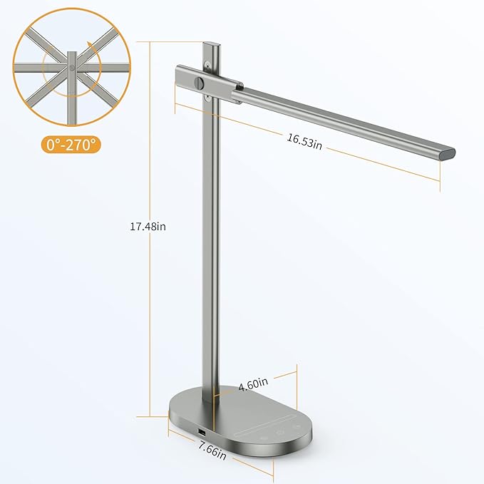 ProtoArc Modern Desk Lamp, Metal Aluminum Alloy Dimmable LED Desk Light with USB Charging Port, Eye-Caring Table Light, Touch Control, 5 Color Modes, 6 Brightness Levels, Timer for Home Office Bedroom - LeafyLoom