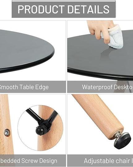 FurnitureR 31.5 Inch Modern Round Dining Table with Wooden Legs for Home Kitchen Living Room Corner Small Spaces Leisure, Black - LeafyLoom