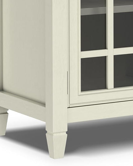 SIMPLIHOME Connaught Low Storage Cabinet, 60 inch, Antique White - LeafyLoom