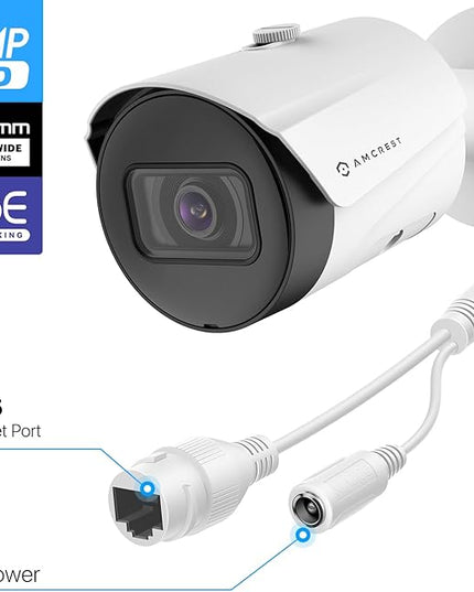 Amcrest UltraHD 5MP Outdoor POE Camera 2592 x 1944p Bullet IP Security Camera, Outdoor IP67 Waterproof, 103° Viewing Angle, 2.8mm Lens, 98.4ft Night Vision, 5-Megapixel, IP5M-B1186EW-28MM (White) Amcrest