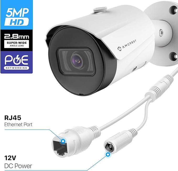 Amcrest UltraHD 5MP Outdoor POE Camera 2592 x 1944p Bullet IP Security Camera, Outdoor IP67 Waterproof, 103° Viewing Angle, 2.8mm Lens, 98.4ft Night Vision, 5-Megapixel, IP5M-B1186EW-28MM (White) Amcrest