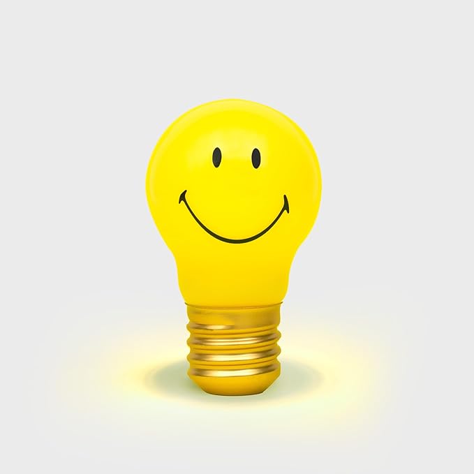 Suck UK | Smiley Face Lamp | Cordless Table Lamp Led Light Bulb | Smiley Face Light & Smiley Face Decor | Kids Night Light | USB Rechargeable Lamp | Cool Room Decor & Kids Room Decor | Cordless Lamps - LeafyLoom