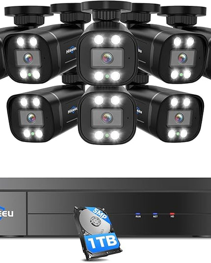 Hiseeu 3K Wired Outdoor Security Camera System with Audio,5MP 8CH Surveillance DVR,8 X5MP IP66 Weatherproof Cameras & 1TB HDD,Dual Light,Human/Vehicle Detection,Smart Playback for Home Security Hiseeu