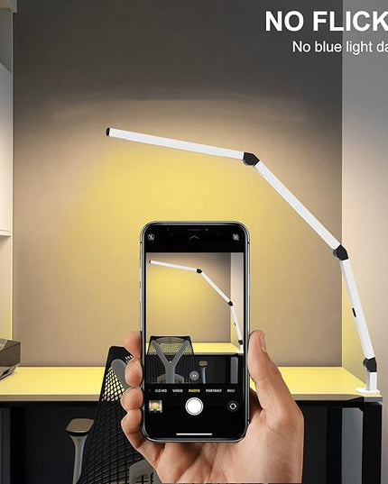 LED Desk Lamp with Clamp, Dual Light Table Lamp with Adjustable Swing Arm, Eye-Care 4 CCT Modes & 5 Brightness Levels Clip-on Table Light Architect Modern Desk Light for Home Office - LeafyLoom