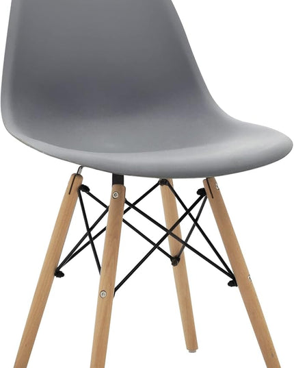 CangLong Modern Mid-Century Shell Lounge Plastic Natural Wooden Legs for Kitchen, Dining, Bedroom, Living Room Side Chairs, Set of 1, Grey - LeafyLoom