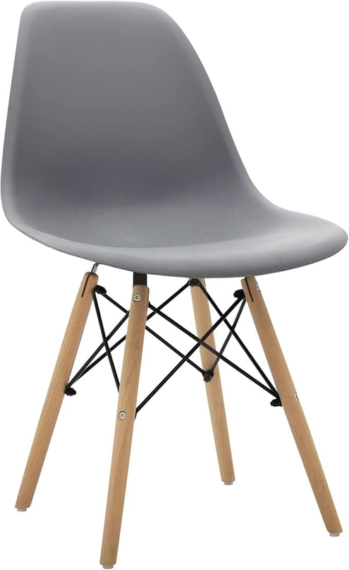 CangLong Modern Mid-Century Shell Lounge Plastic Natural Wooden Legs for Kitchen, Dining, Bedroom, Living Room Side Chairs, Set of 1, Grey - LeafyLoom