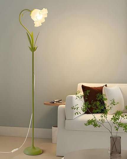 OTTOSON Modern Flower Shape Floor Lamp, Macaron Green 1-Light Iron Standing Light Cute Floral Lamp with Acrylic Shade Arc Tall Lamp for Living Room Corner Bedroom Kids Room - LeafyLoom