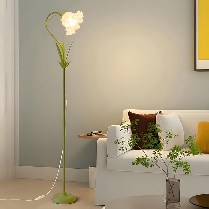 OTTOSON Modern Flower Shape Floor Lamp, Macaron Green 1-Light Iron Standing Light Cute Floral Lamp with Acrylic Shade Arc Tall Lamp for Living Room Corner Bedroom Kids Room - LeafyLoom