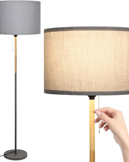 Modern Floor Lamp for Living Room Traditional Farmhouse Floor Lamps Mid-Century Pole Lamp with Linen Lamp Shade, Standing Tall Floor Lamps for Bedrooms and Office (Grey) - LeafyLoom