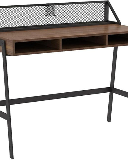 Walker Edison Industrial Mesh Wood Laptop Computer Writing Desk Home Office Workstation Small, 42 Inch, Dark Walnut - LeafyLoom