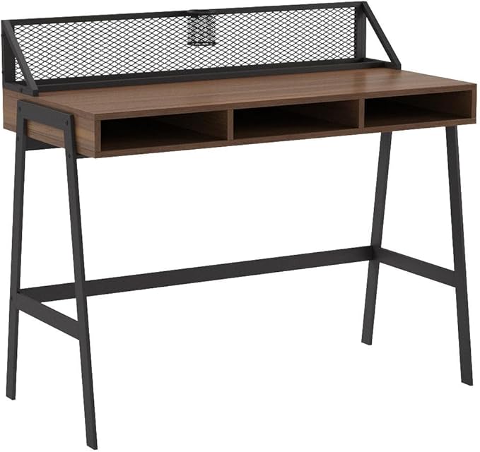 Walker Edison Industrial Mesh Wood Laptop Computer Writing Desk Home Office Workstation Small, 42 Inch, Dark Walnut - LeafyLoom