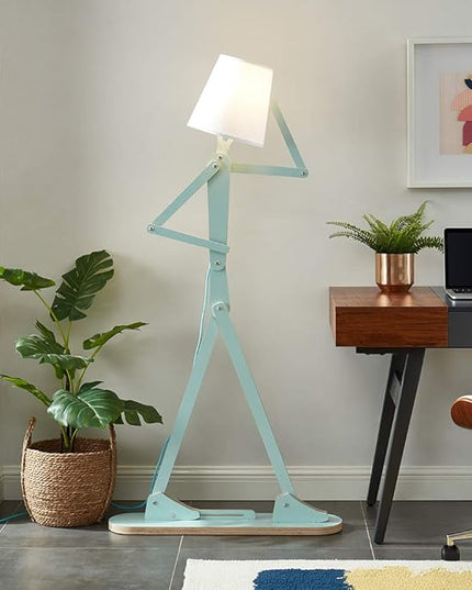 Cool Tall Decorative Floor Lamp Unique Aqua Blue Color Standing Adjustable Corner Reading Wood Lights for Living Room Kids Bedroom Office - LED Bulb Included (Green) - LeafyLoom