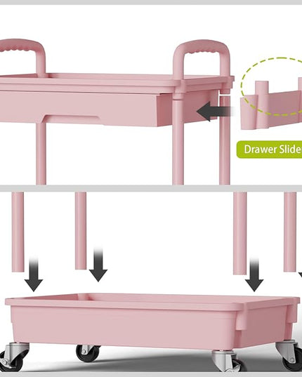 4 Tier Small Rolling Cart Organizer,Art Craft Diaper Bedside Snack Cart Laundry Room Bathroom Organizer Narrow Thin Slim Rolling Trolley Utility Cart with Wheels for Kitchen,Office(Pink) - LeafyLoom