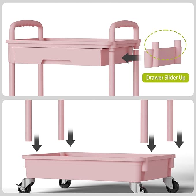 4 Tier Small Rolling Cart Organizer,Art Craft Diaper Bedside Snack Cart Laundry Room Bathroom Organizer Narrow Thin Slim Rolling Trolley Utility Cart with Wheels for Kitchen,Office(Pink) - LeafyLoom