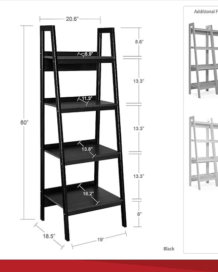 Ameriwood Home Lawrence 4 Shelf Ladder Bookcase Bundle, Black - LeafyLoom