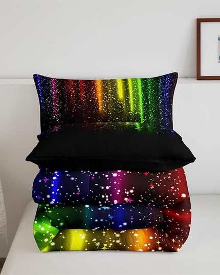 Abstract Ombre Comforter Set Kids Teens Colorful Bedding Set Decor Red Blue Green Yellow Comforter Room Decor 2Pcs Twin Size - LeafyLoom