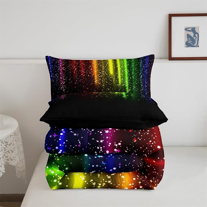 Abstract Ombre Comforter Set Kids Teens Colorful Bedding Set Decor Red Blue Green Yellow Comforter Room Decor 2Pcs Twin Size - LeafyLoom