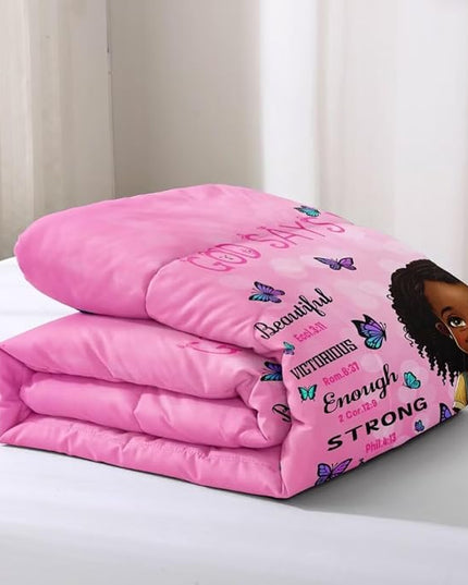 Black Girl Comforter Set Queen for Kids Teens,God Says You are Comforter Set for Black Women,Black Girl Magic Bedding Set,African American Girl Bed Bedroom Set - LeafyLoom