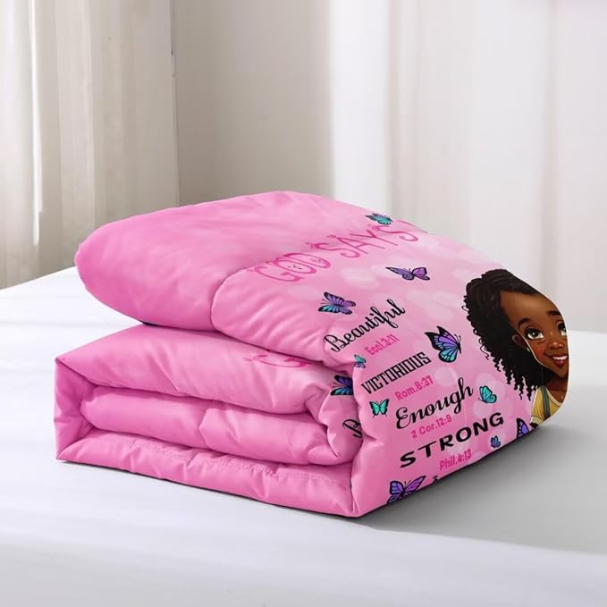 Black Girl Comforter Set Queen for Kids Teens,God Says You are Comforter Set for Black Women,Black Girl Magic Bedding Set,African American Girl Bed Bedroom Set - LeafyLoom