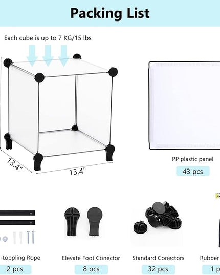 ANWBROAD Cube Storage Organizer 12-cube DIY Modular Closet Organizer Plastic Bookshelf Bookcase Storage Shelves Units Rubber Hammer for Bedroom Office Living Room ULCS012T - LeafyLoom